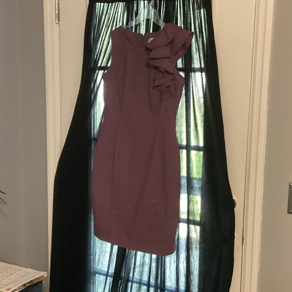 Calvin Klein Collection Plum One-Shoulder Ruffle Dress